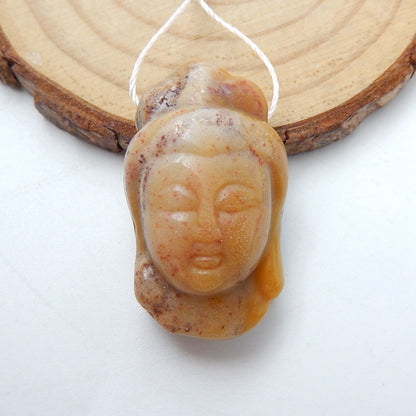 Carved Amazonite Guanyin Head Pendant Bead, 30x18x11mm, 9.3g - MyGemGarden