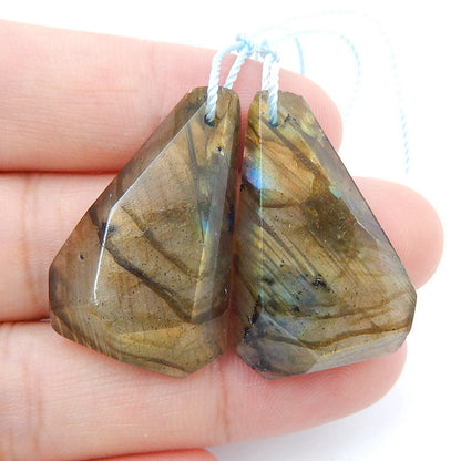 Natural Labradorite Earrings Pair, stone for Earrings making, 29x19x5mm, 7.7g - MyGemGarden