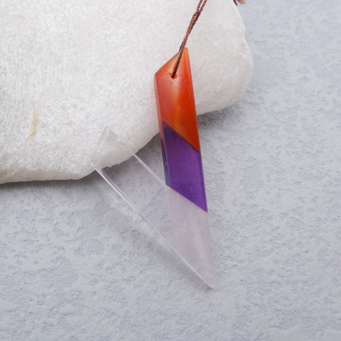 Intarsia of Red Agate, Amethyst, Rose Quartz and White Quartz Pendant Bead 54x34x5mm, 6.8g